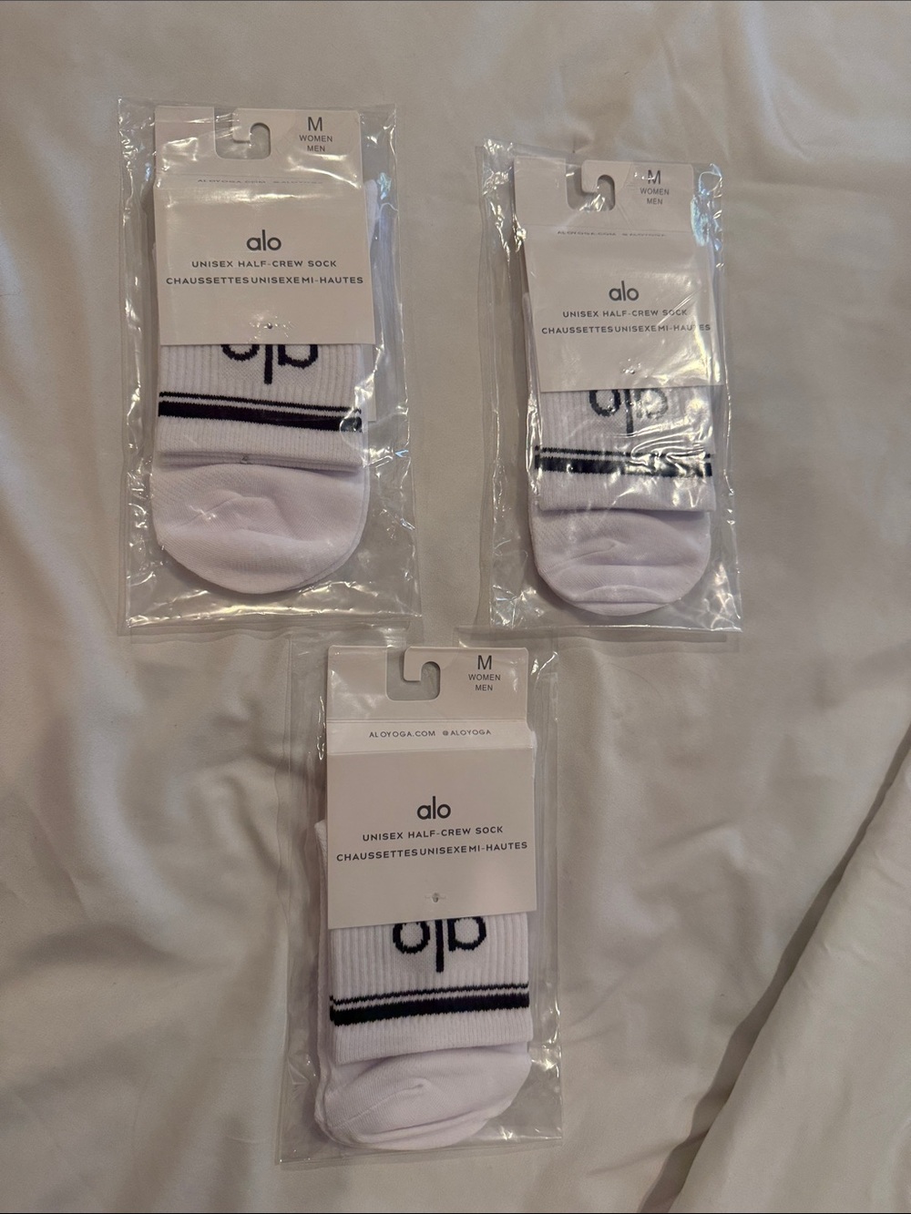 ALO Yoga White & Black Half-Crew Athletic Socks - 3 Pack